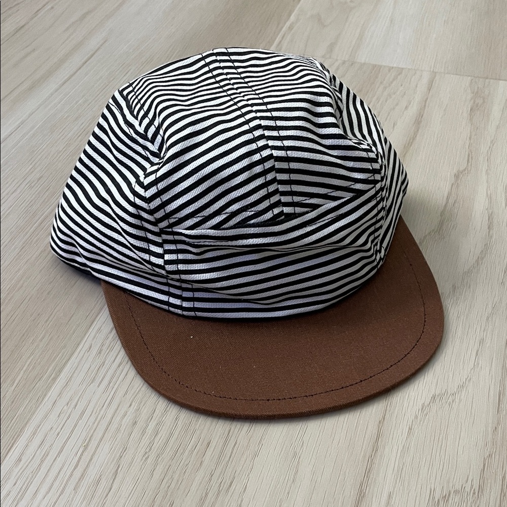 Striped Black and White Kids Hat with Brown Brim